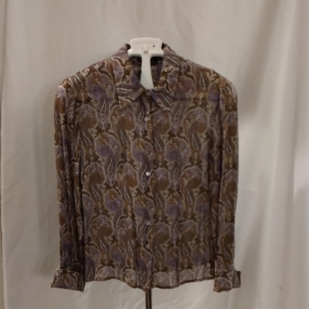 Etcetera Women's Brown and Purple Paisley Button-Down Shirt